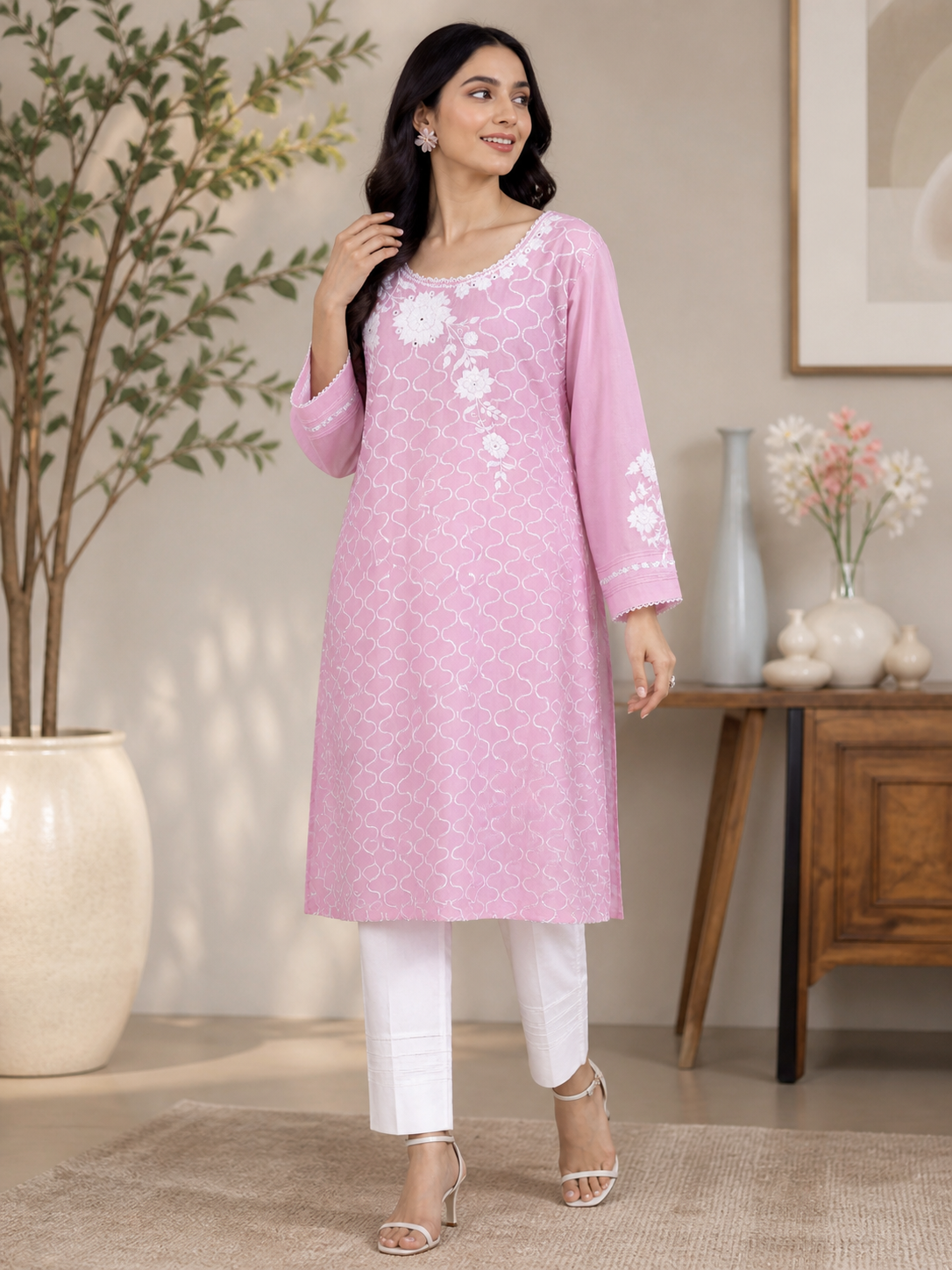 Lilac Chikankari Embroidered Lawn Kurta | Summer Casual Wear